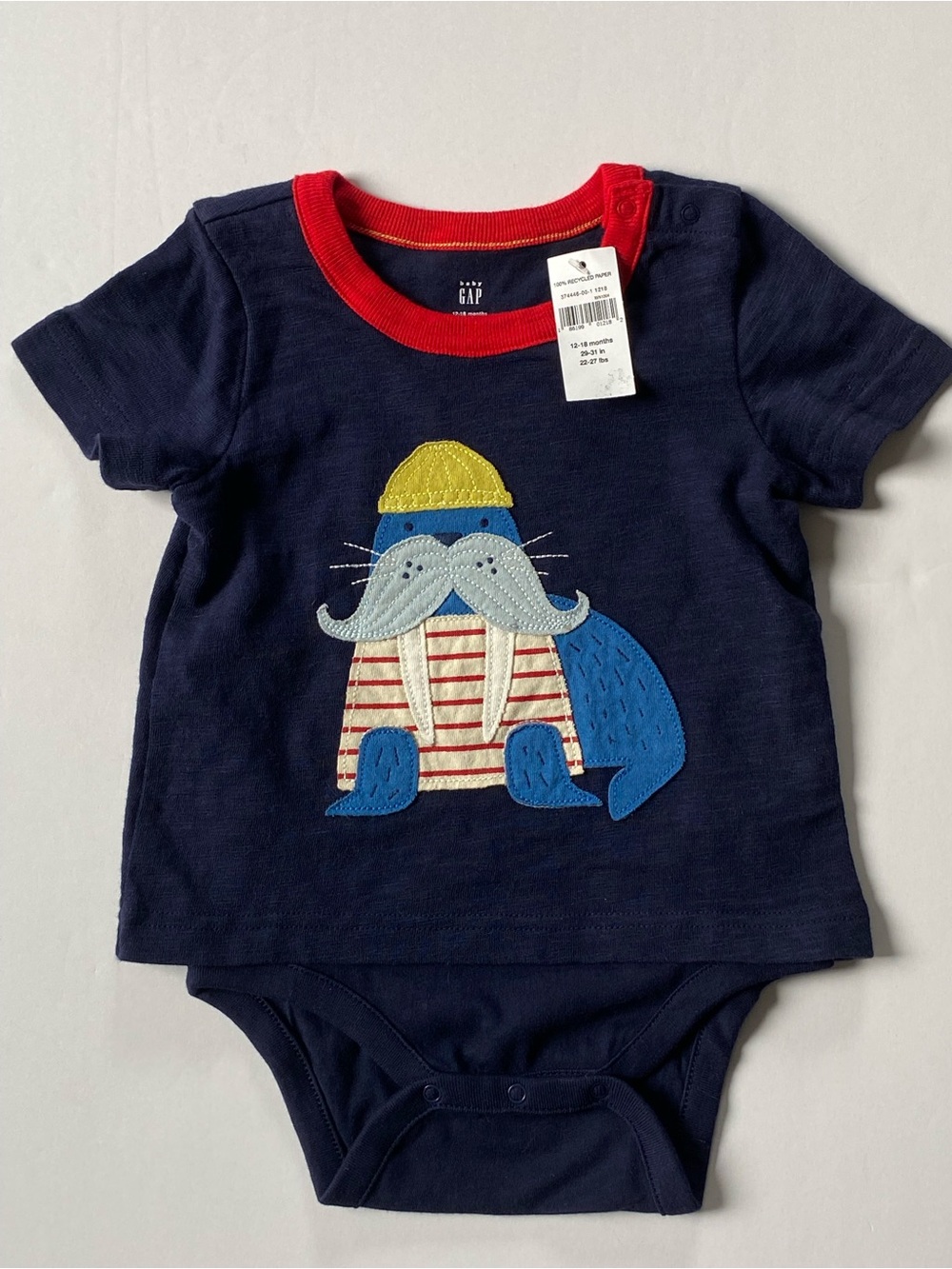 GAP Outfit Size 12 18 Months appliqué Walrus NWT New Baby Blue Appliqué Beach